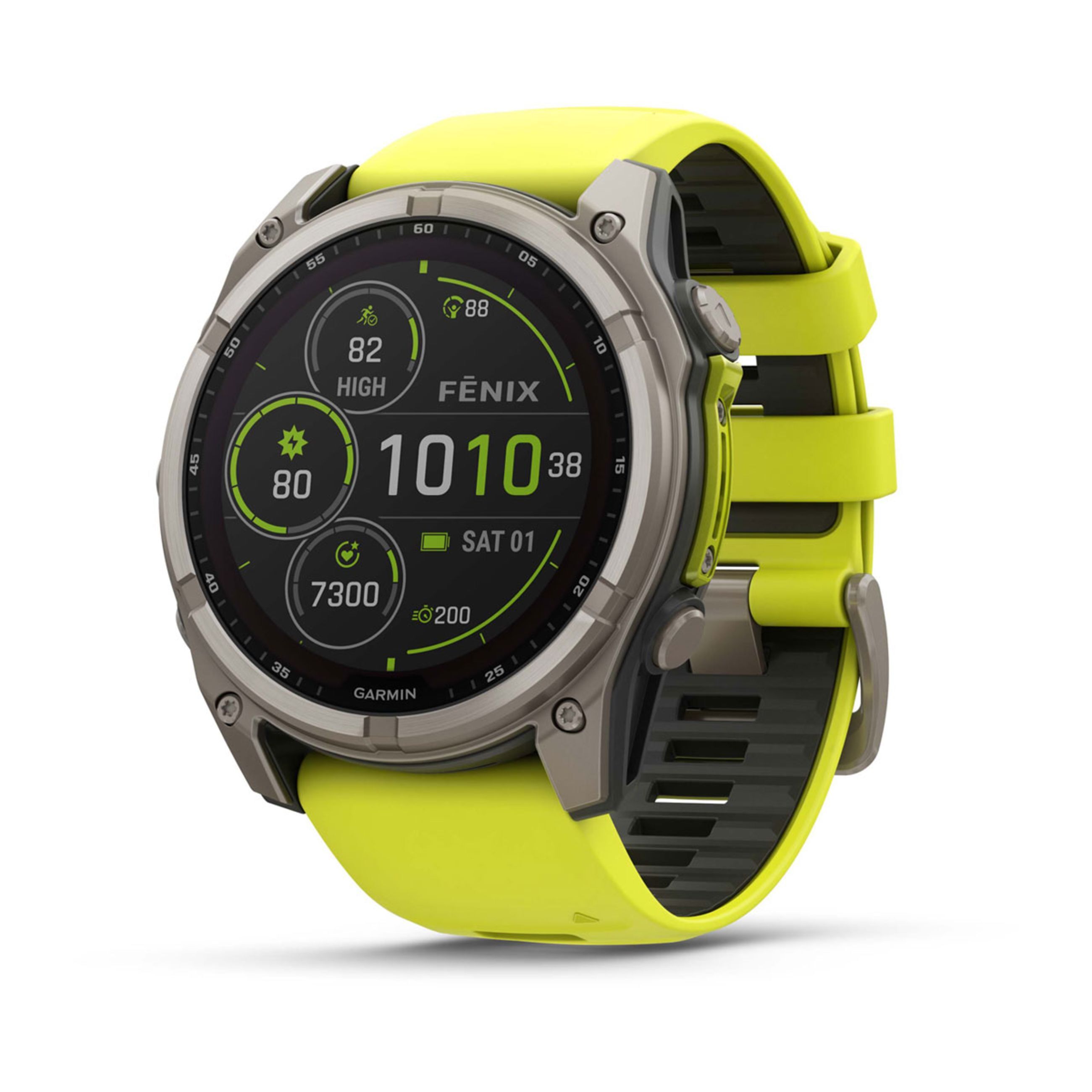 FēNix 8 – 43 Mm, Amoled - Sapphire, Titanium With Amp Yellow/Graphite Silicone Band