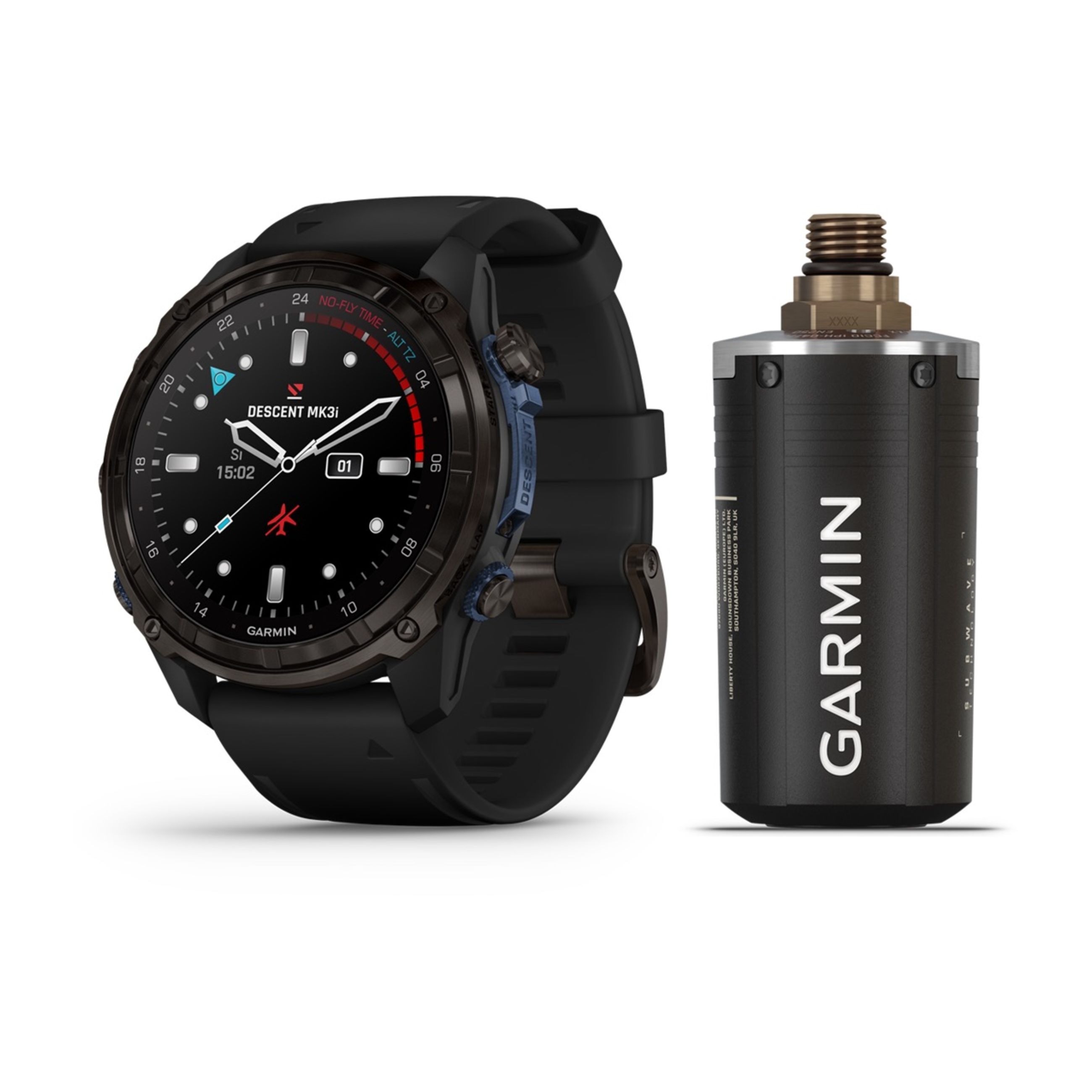 Descent Mk3 – 43 Mm - Carbon Gray Dlc Titanium With Black Silicone Band And Descent T2 Transceiver