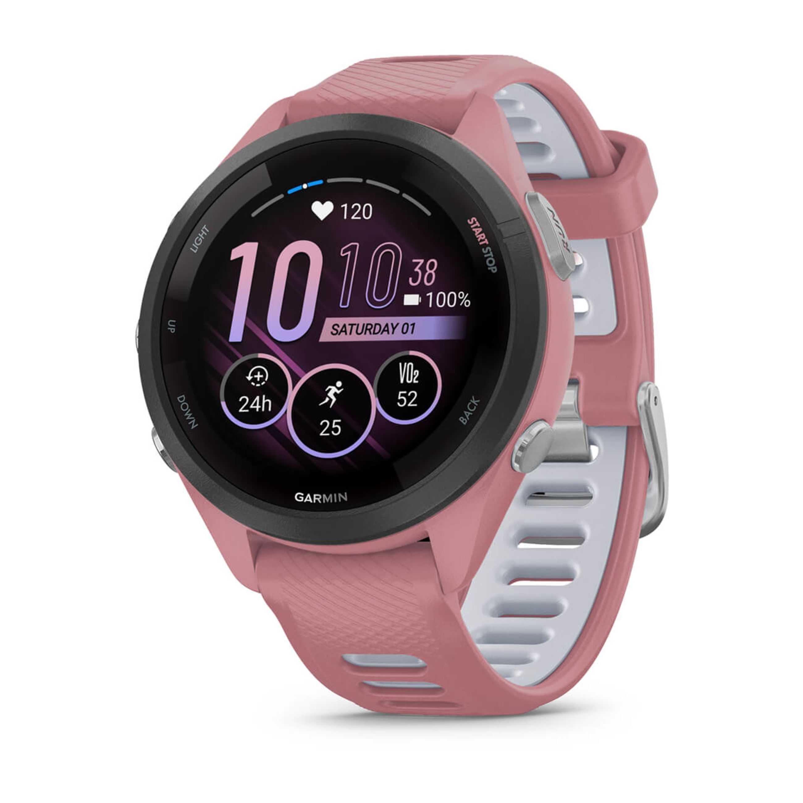 Forerunner 265S - Black Bezel With Light Pink Case And Light Pink/Whitestone Silicone Band